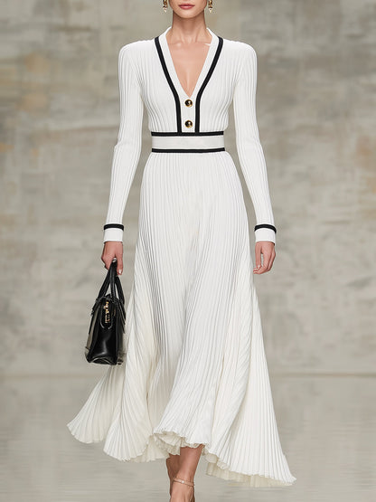 Robe Maxi Chic : Jupe Large Noire avec Détails Tricotés Blancs