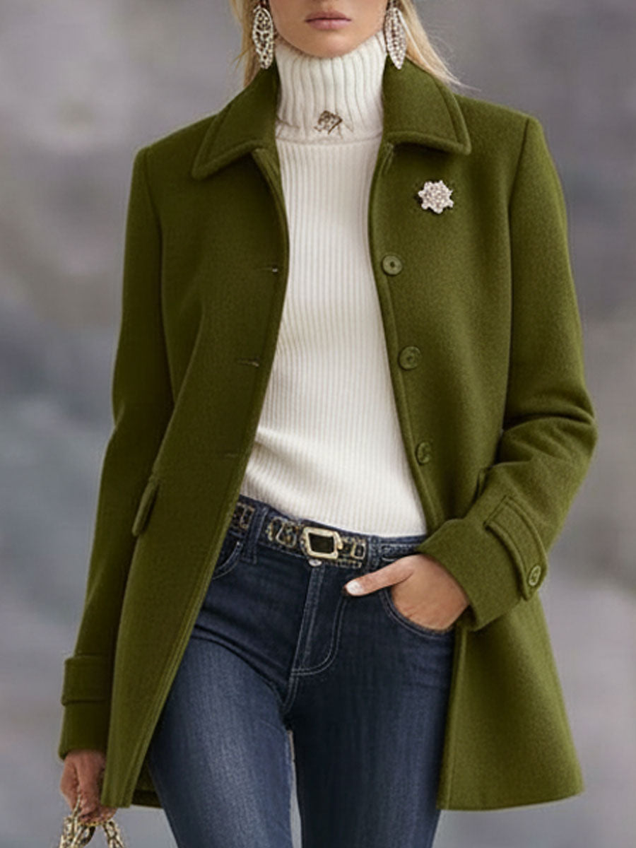 Veste Décontractée en Laine Olive Rétro