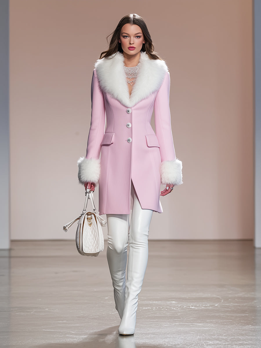 Veste en Fourrure Patchwork Rose Élegante avec Détails Boutonnés