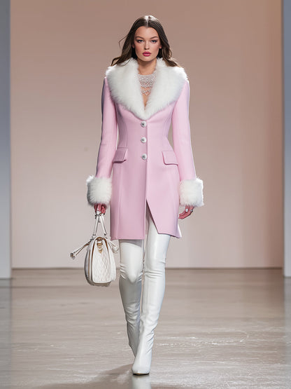 Veste en Fourrure Patchwork Rose Élegante avec Détails Boutonnés