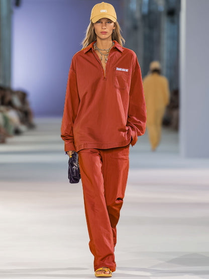 Orange Embroidered Long Sleeve Sweatshirt & Relaxed Fit Wide Leg Pants Set