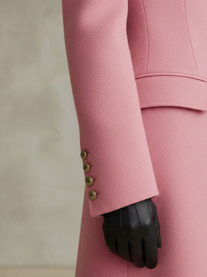 Veste en Laine Rose à Col Classique