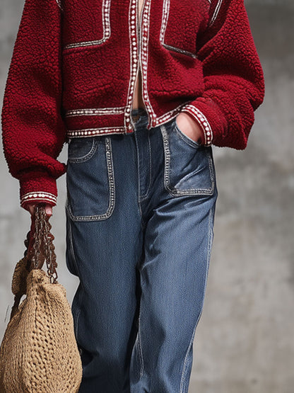 Jean Vintage Décontracté avec Poches Spacieuses