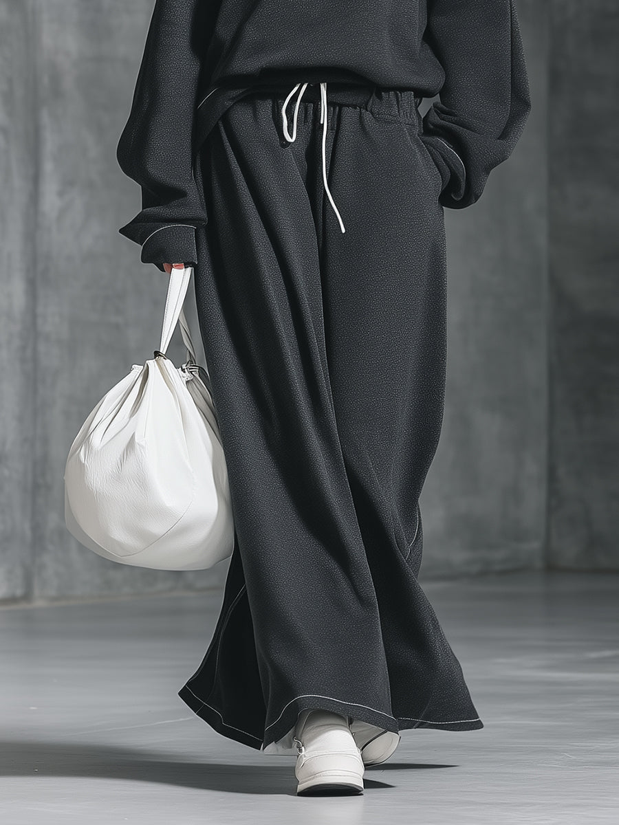 Ensemble Sport Chic : Sweat-shirt Col Rond et Pantalon à Jambes Amples