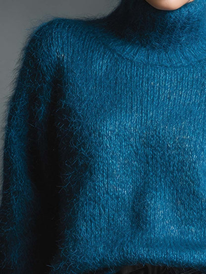 Chic et Polyvalent : Pull en Mohair Bleu à Col Montant