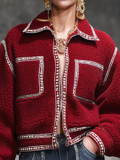 Veste en Fleece Zippée avec Col Contrastant