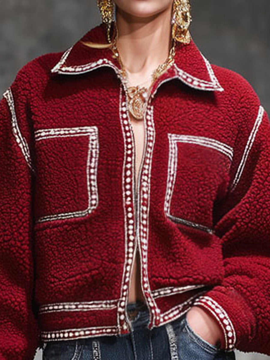 Veste Polaire Zippée avec Col Contrasté