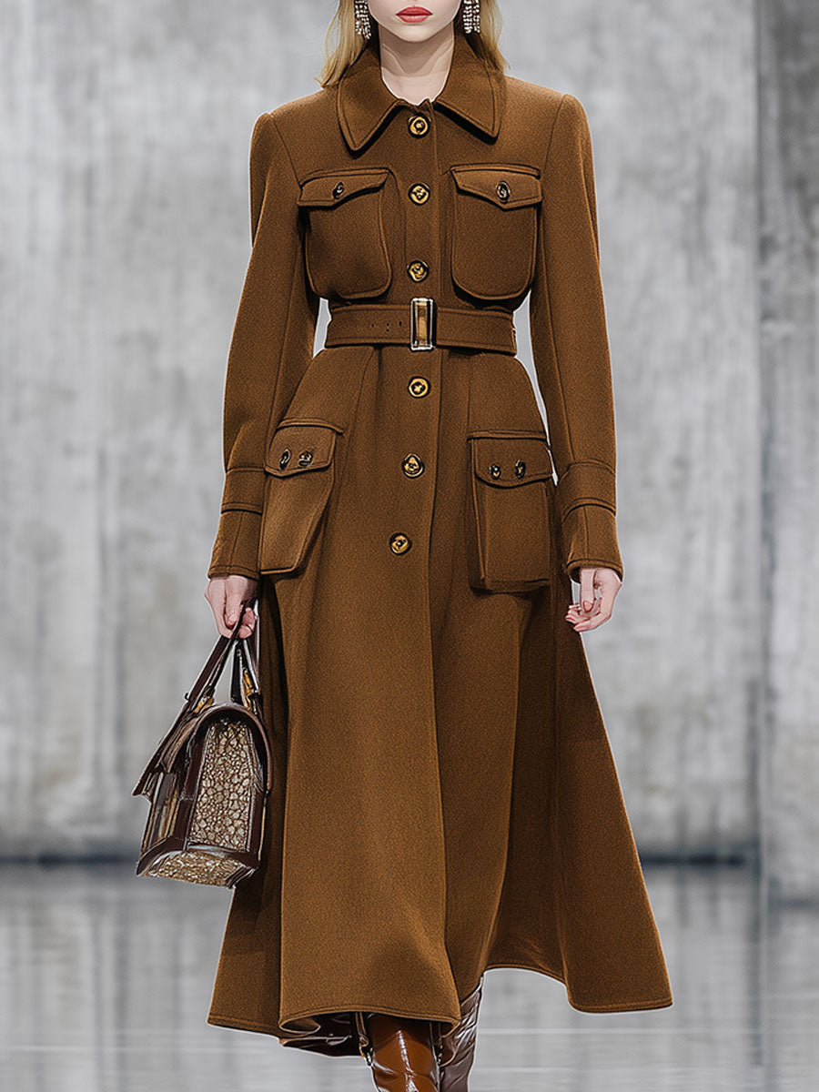 Veste en Laine Caramel avec Col Élégant