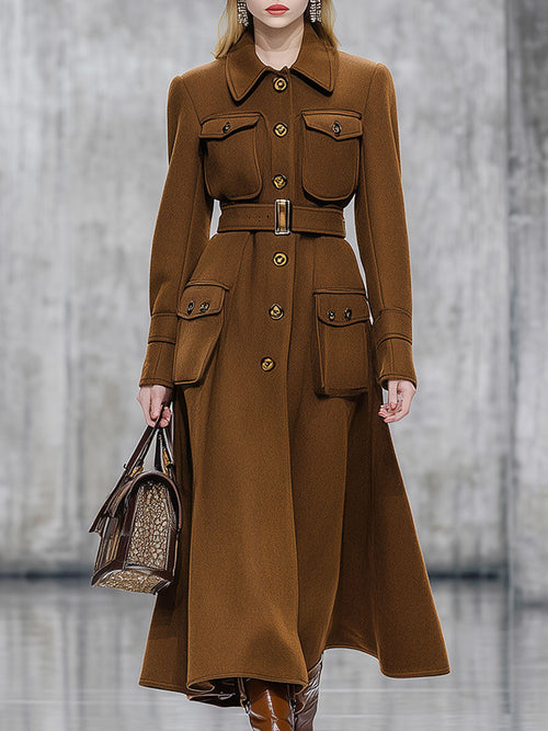 Veste en Laine Caramel avec Col Élégant