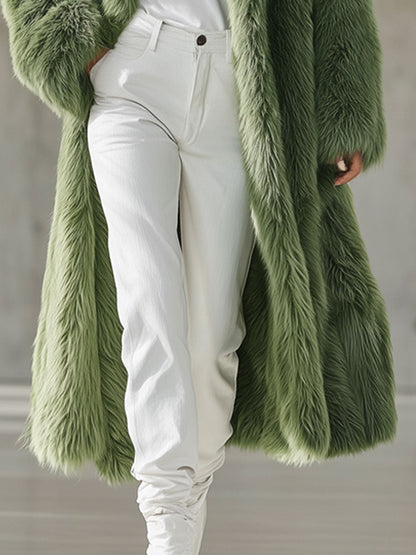 Veste Longue en Fourrure Synthétique Verte au Style Rétro