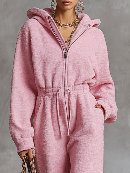 Rétro Rose : Combinaison à Capuche en Fausse Fourrure