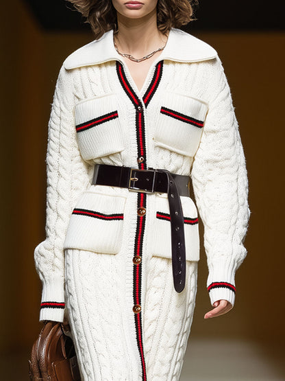 Trench en Tricot à Col Oversize avec Poches Multiples et Ceinture