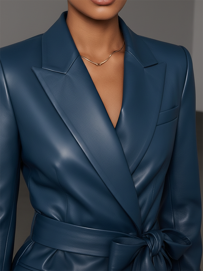 Veste Vintage en Similicuir avec Ceinture Élégante