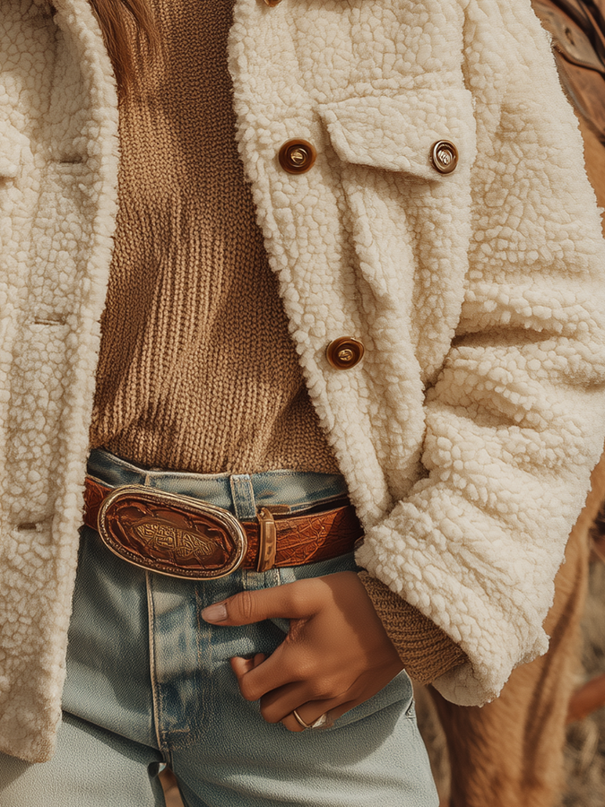 Veste courte en sherpa rétro avec revers western
