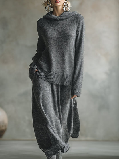 Ensemble Élégant Minimaliste : Jupe et Sweat à Capuche Gris