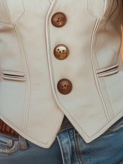 Veste en Suède Blanche Premium avec Boutons Dorés - Expédition Rapide en 24 Heures