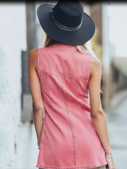 Robe Mini Chic en Denim Rose Sans Manches - Livraison en 24 Heures !