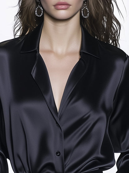 Chemise Longue en Satin Noir - Élégance Haut de Gamme