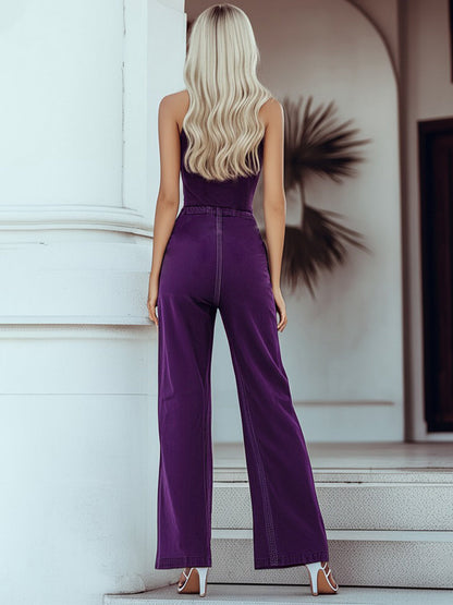 【Expédition en 24h】Combinaison sans manches en denim violet vintage chic