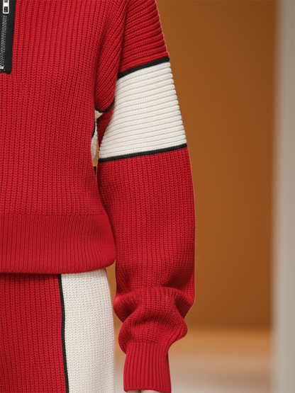 Ensemble Sportif Rétro : Haut et Pantalon Tricot Contrastés