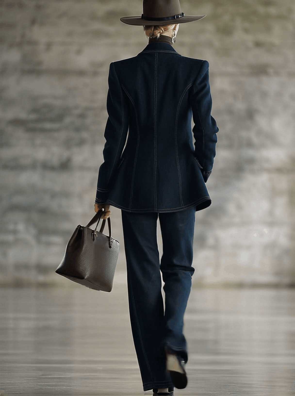 Veste en Jean Bleu Marine avec Détails Rétro