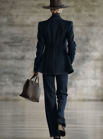 Veste en Jean Bleu Marine au Style Rétro