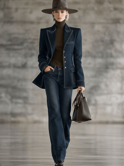 Veste en Jean Bleu Marine au Style Rétro