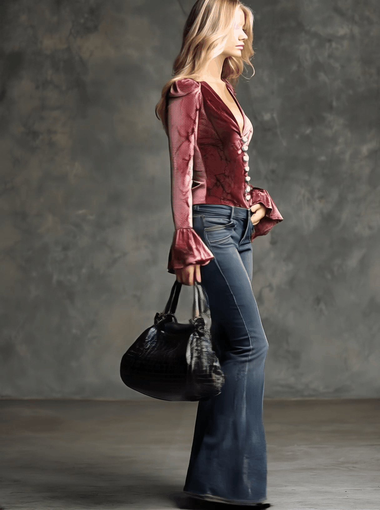 Chemise Vintage en Velours Rose à Manches Longues et Motif Crocodile