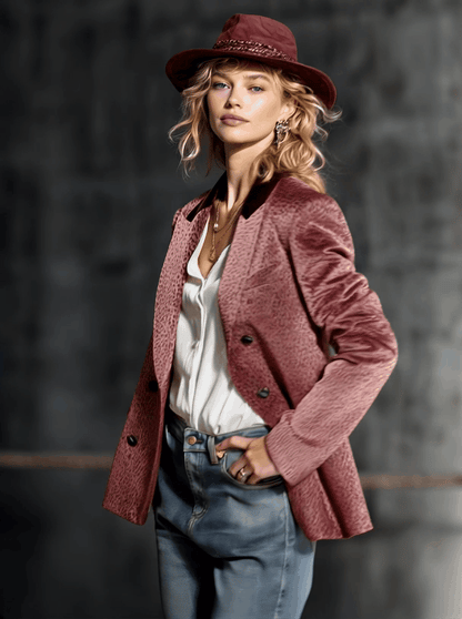 Veste en Velours à Col Coloré et Imprimé Léopard : Élégance Rétro et Tendance