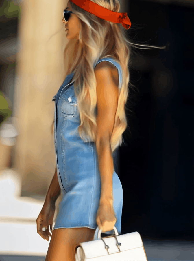 Robe Mini Sans Manches en Jean Vintage Bleu Clair - Expédition Rapide en 24 Heures !