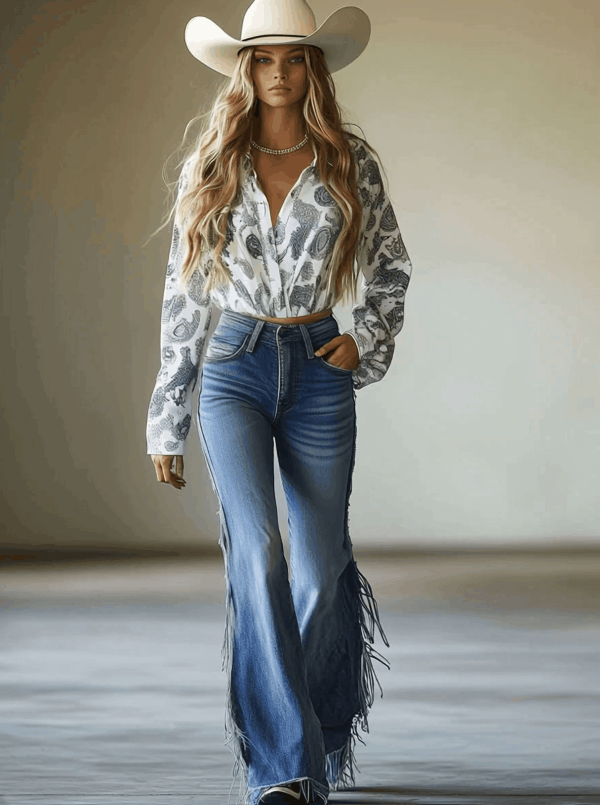 Vintage Bleu Flared Distressed Jeans