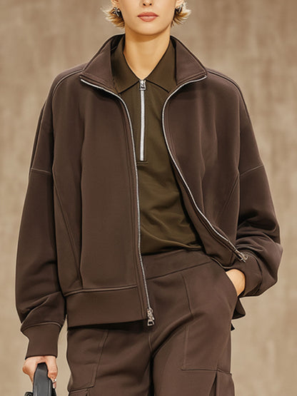 Ensemble Sportif Cocoa Brown : Veste Ample et Pantalons à Poches Multiples