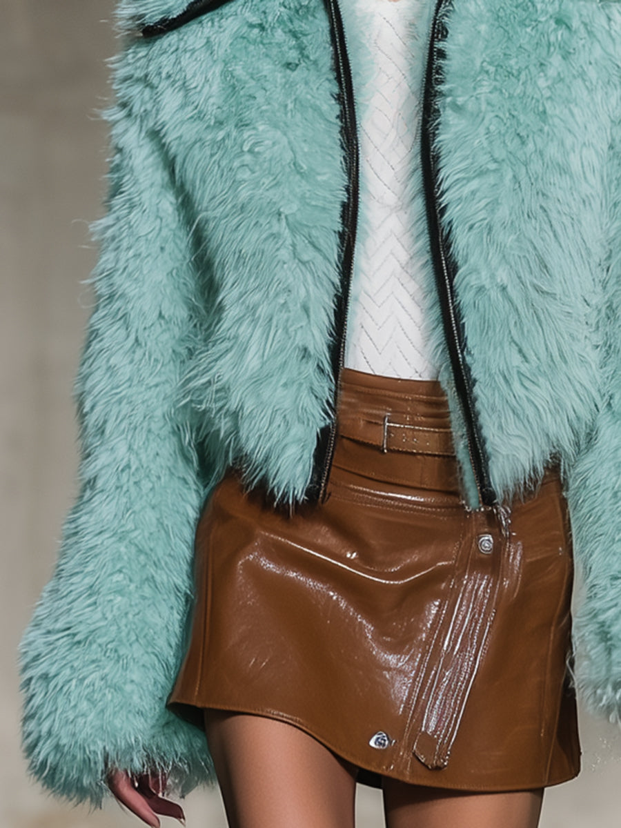 Veste Écologique en Fourrure Synthétique Vert Menthe