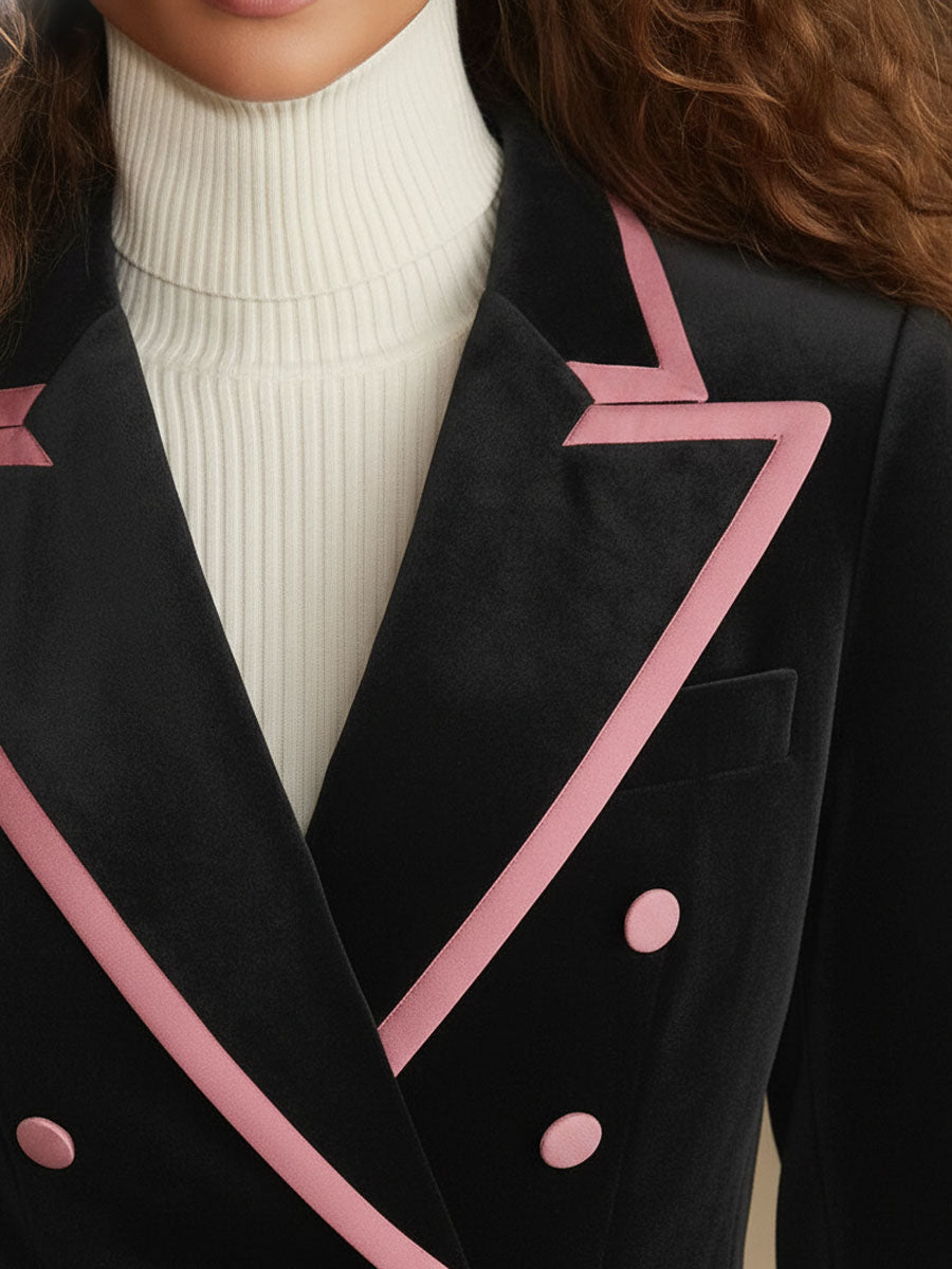 Blazer en Laine Décontracté à Double Boutonnage avec Col Élégant