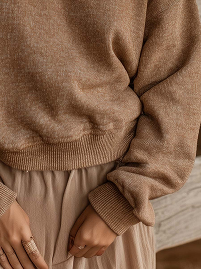 Pull Retro Décontracté en Tricot Marron Mélangé