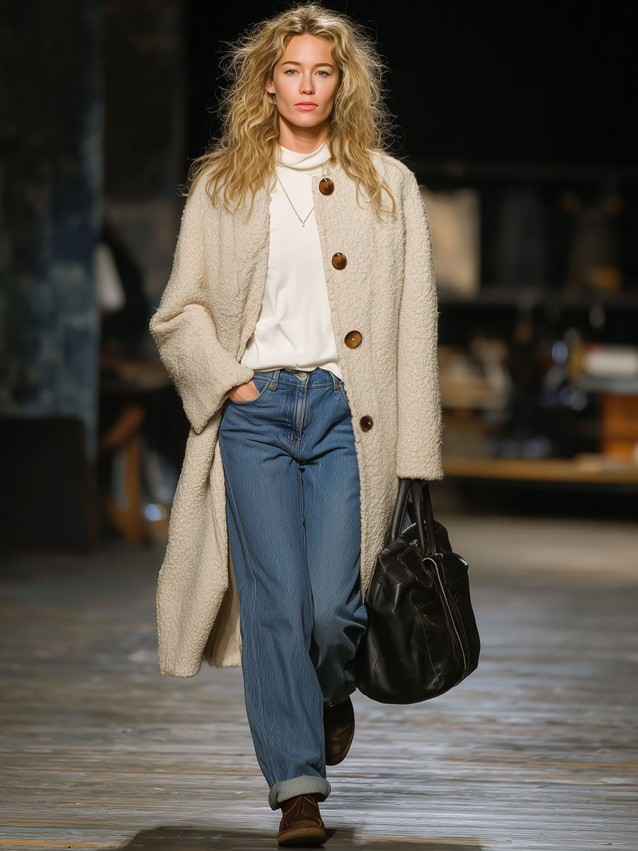 Veste en polaire beige rétro oversize tendance