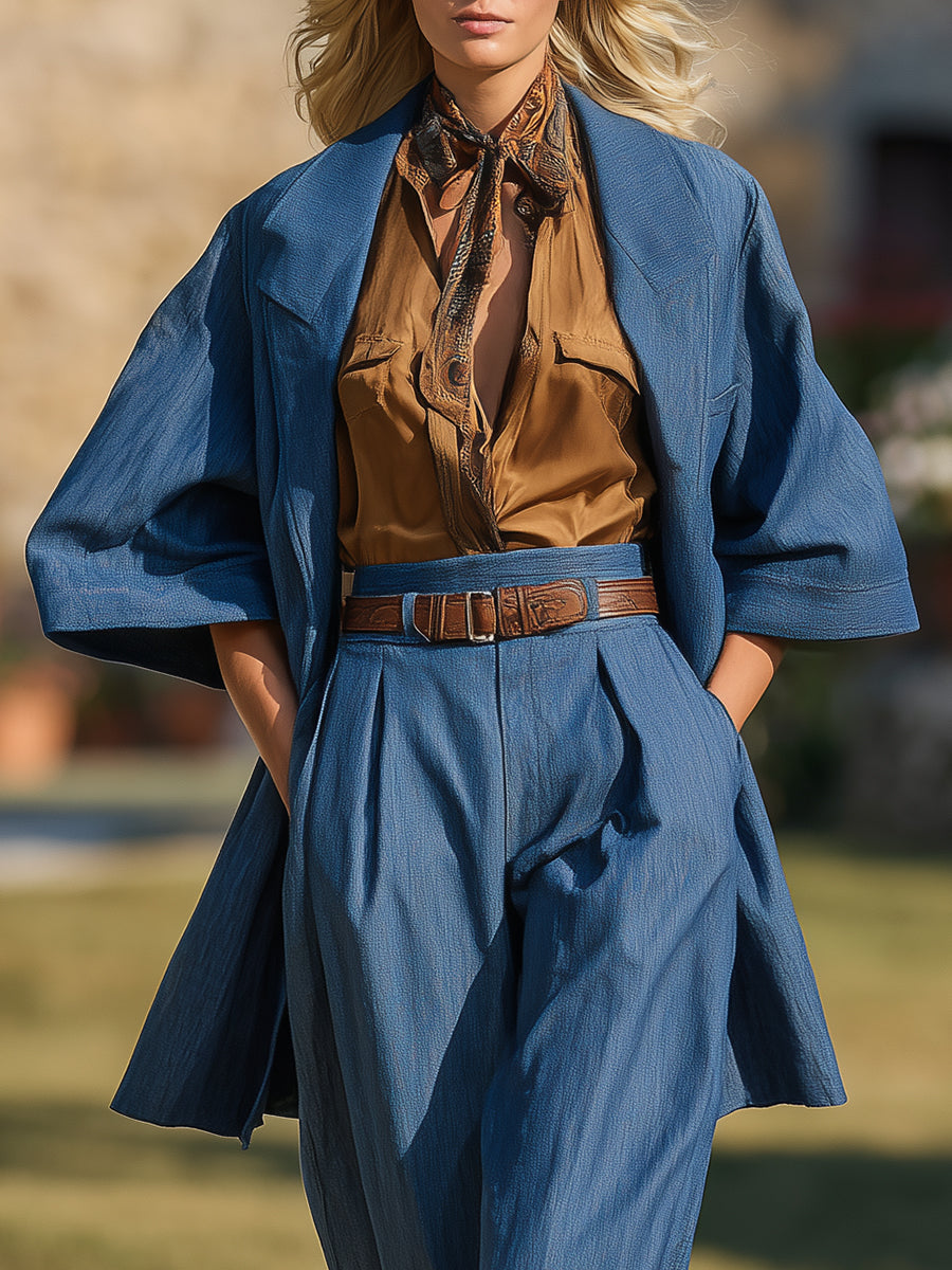 Veste en Jean Western Élégante avec Pantalons Carottes Chic
