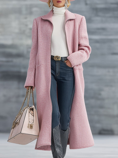 Cardigan Zippé Tricot Rose Vintage