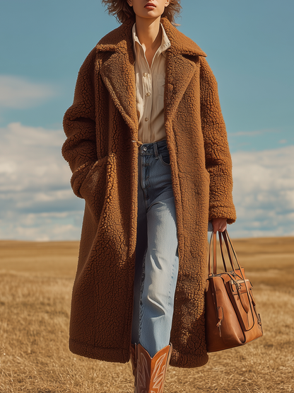 Veste Longue en Sherpa avec Col Oversized - Élégance Rétro Unie