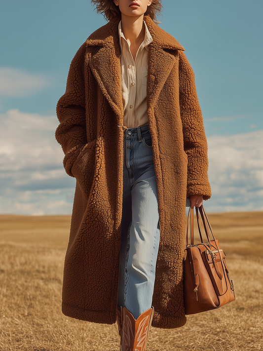 Veste Longue en Sherpa avec Col Oversized - Élégance Rétro Unie