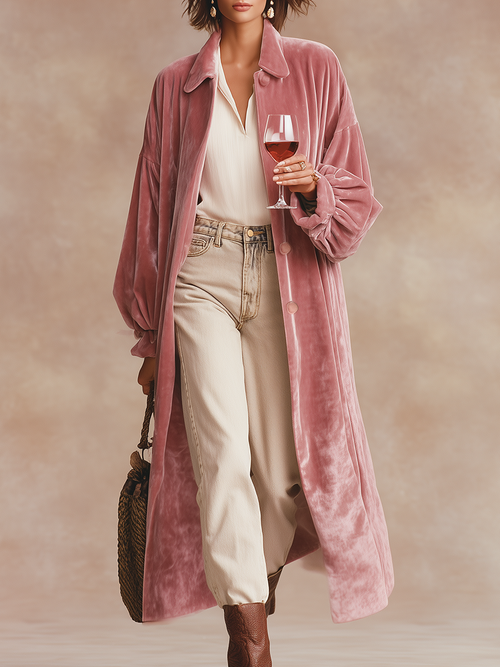 Long Velvet Coat with Chic Lapels