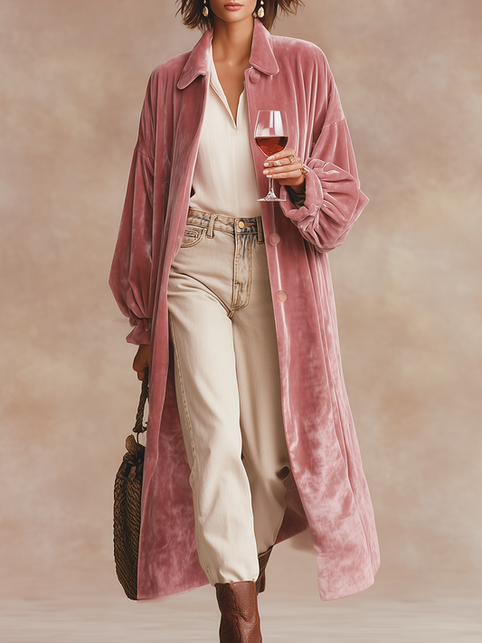 Long Velvet Coat with Chic Lapels