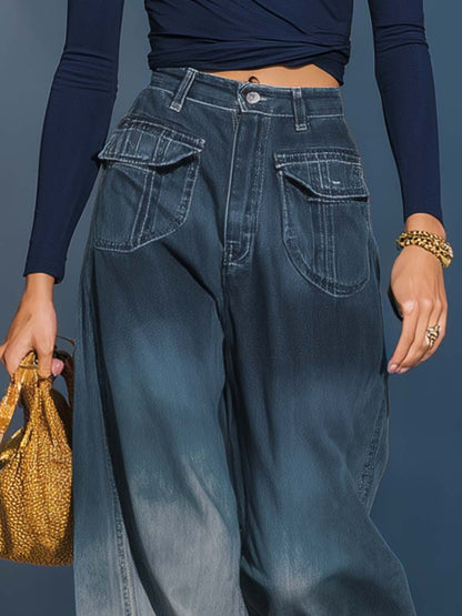 Jean ample délavé dégradé bleu-gris pour un look décontracté