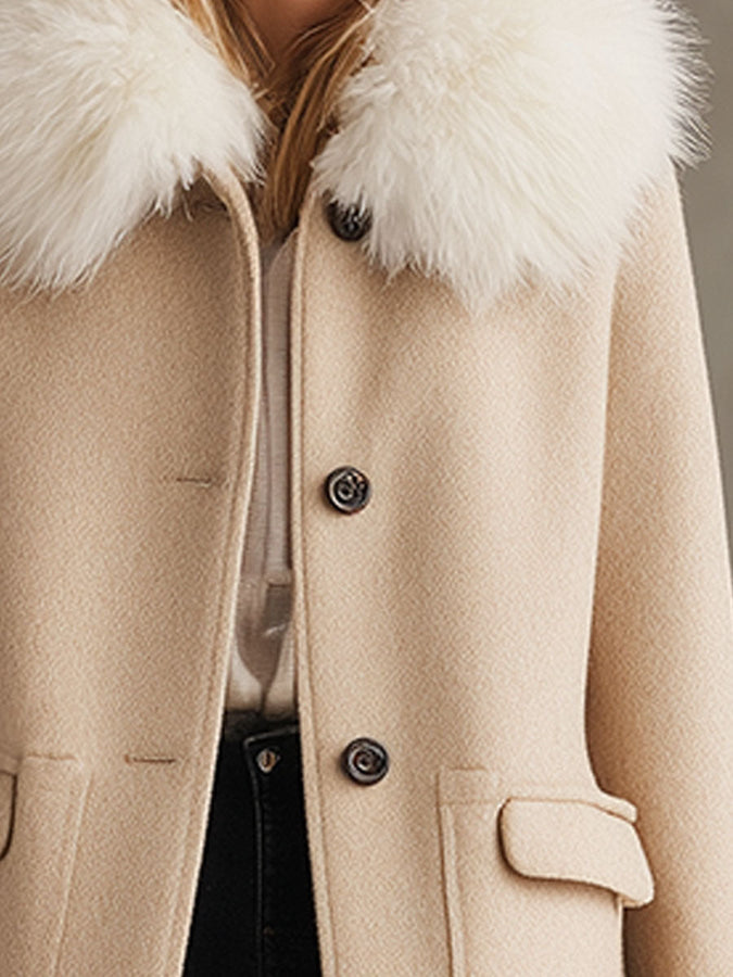 Veste en Laine Beige avec Col en Fourrure : Élégance et Chaleur au Boutonnage Unique