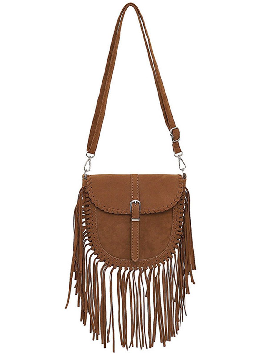 Vintage Bohème : Sac à Épaule en Suède avec Pompons