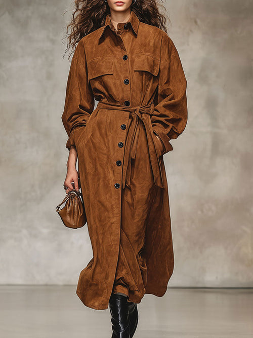 Trench en faux suède à lacets - Style ample avec poches pratiques