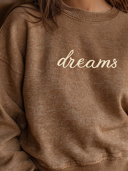 Pull Retro Décontracté en Tricot Marron Mélangé