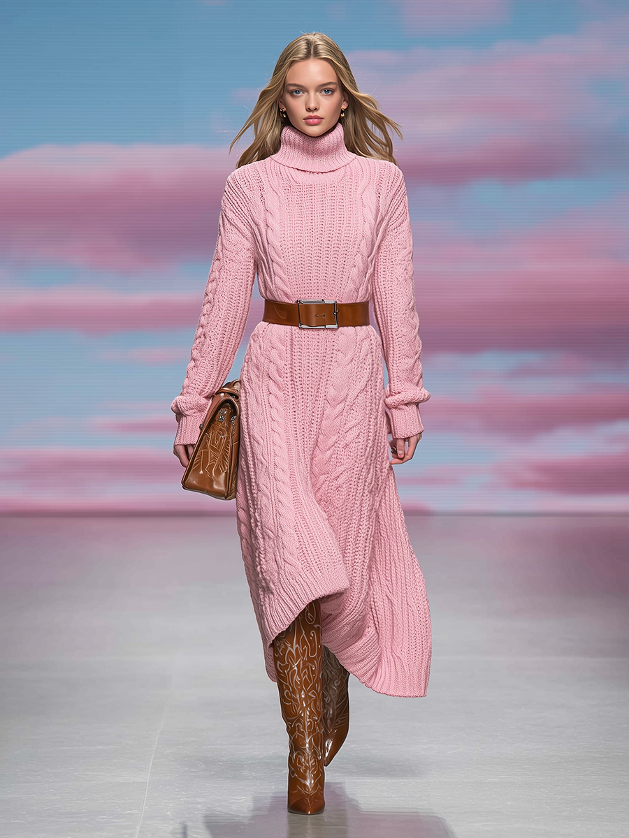 Pull-Over Tricoté à Col Montant et Manches Longues