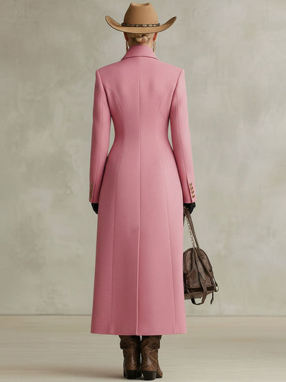 Veste en Laine Rose à Col Classique