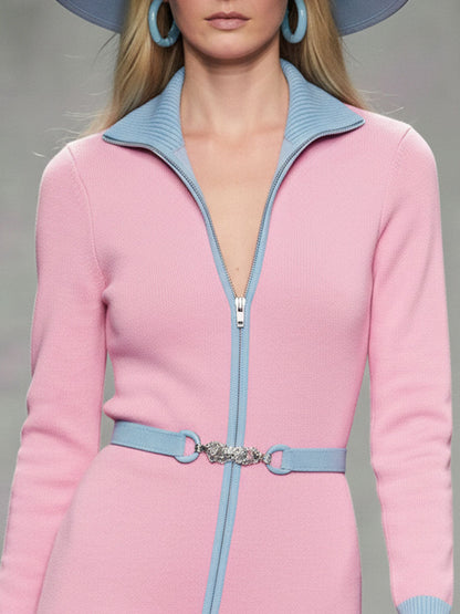 Élégante Robe Midi Tricotée en Rose : Confort et Style Réunis